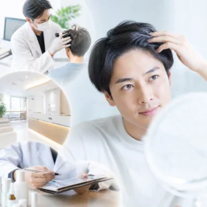 AGAクリニックでプロペシアの処方について医師に相談する男性患者