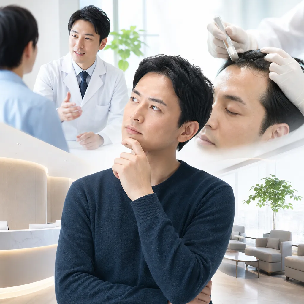 AGAクリニックで医師が患者に丁寧に治療方針を説明している診察室の様子