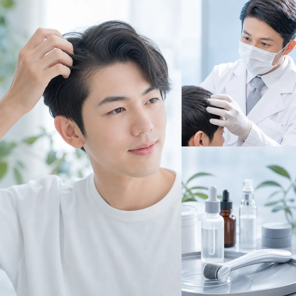 20代男性がスマートフォンでAGAオンラインクリニックを調べている様子