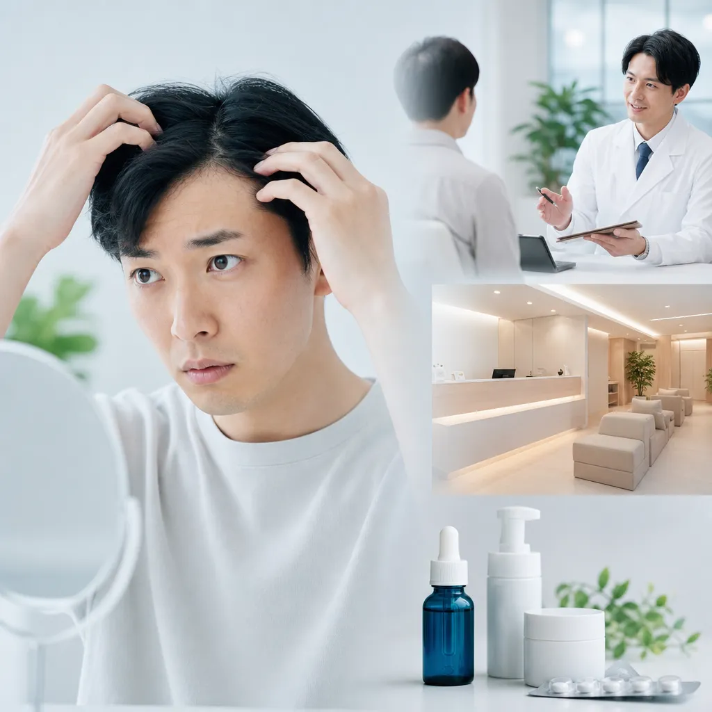 AGA治療クリニックの受付カウンターと清潔感ある待合スペースの写真
