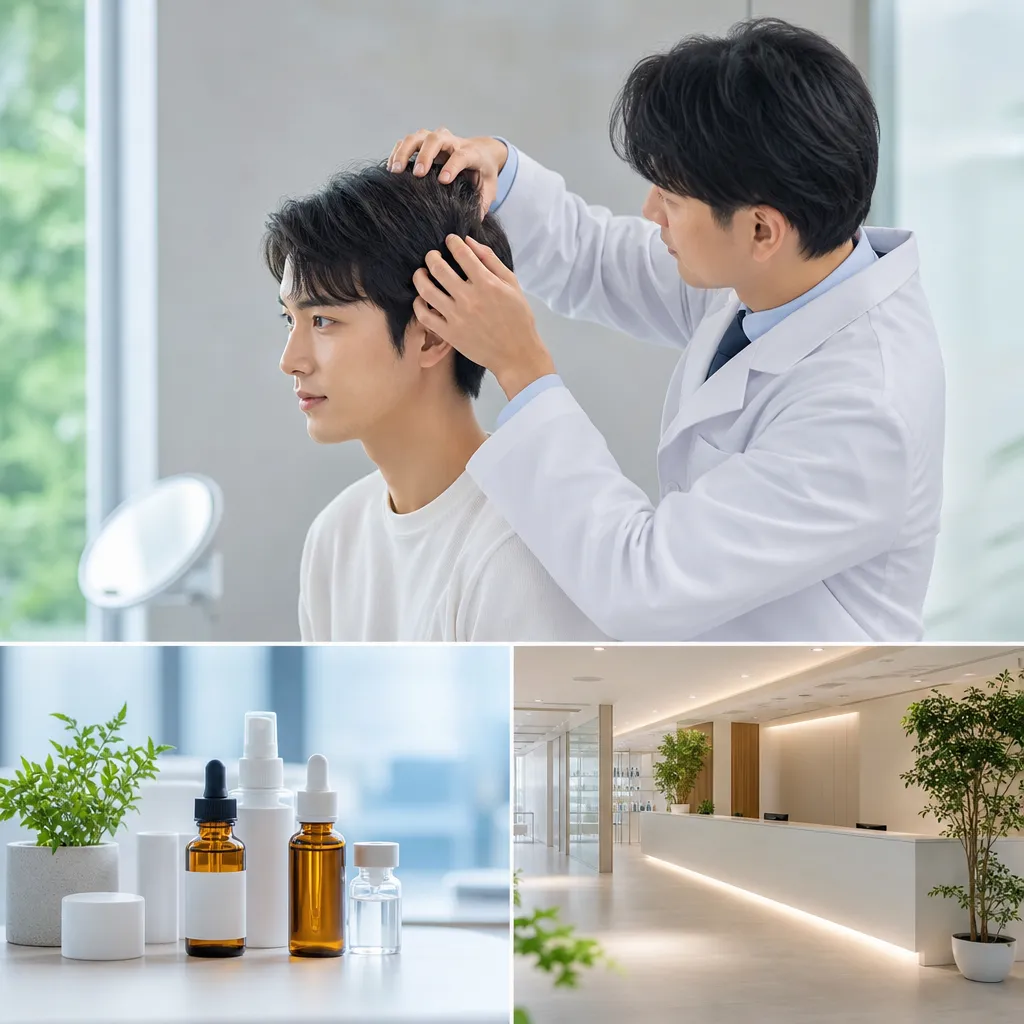 20代男性がAGA専門クリニックで医師に薄毛治療の相談をしている診察室の様子