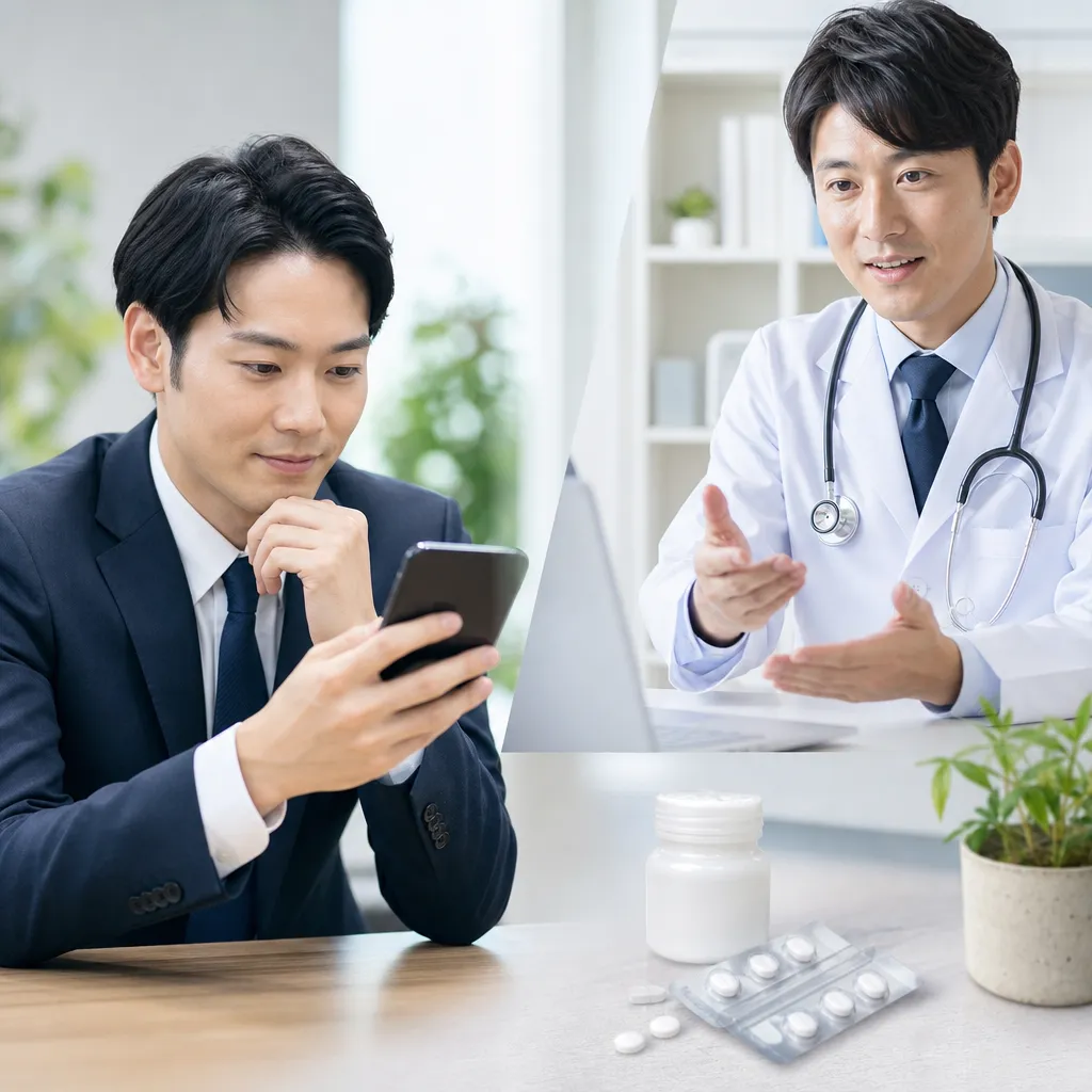 スマートフォンでAGAオンライン診療を受ける男性のイメージ