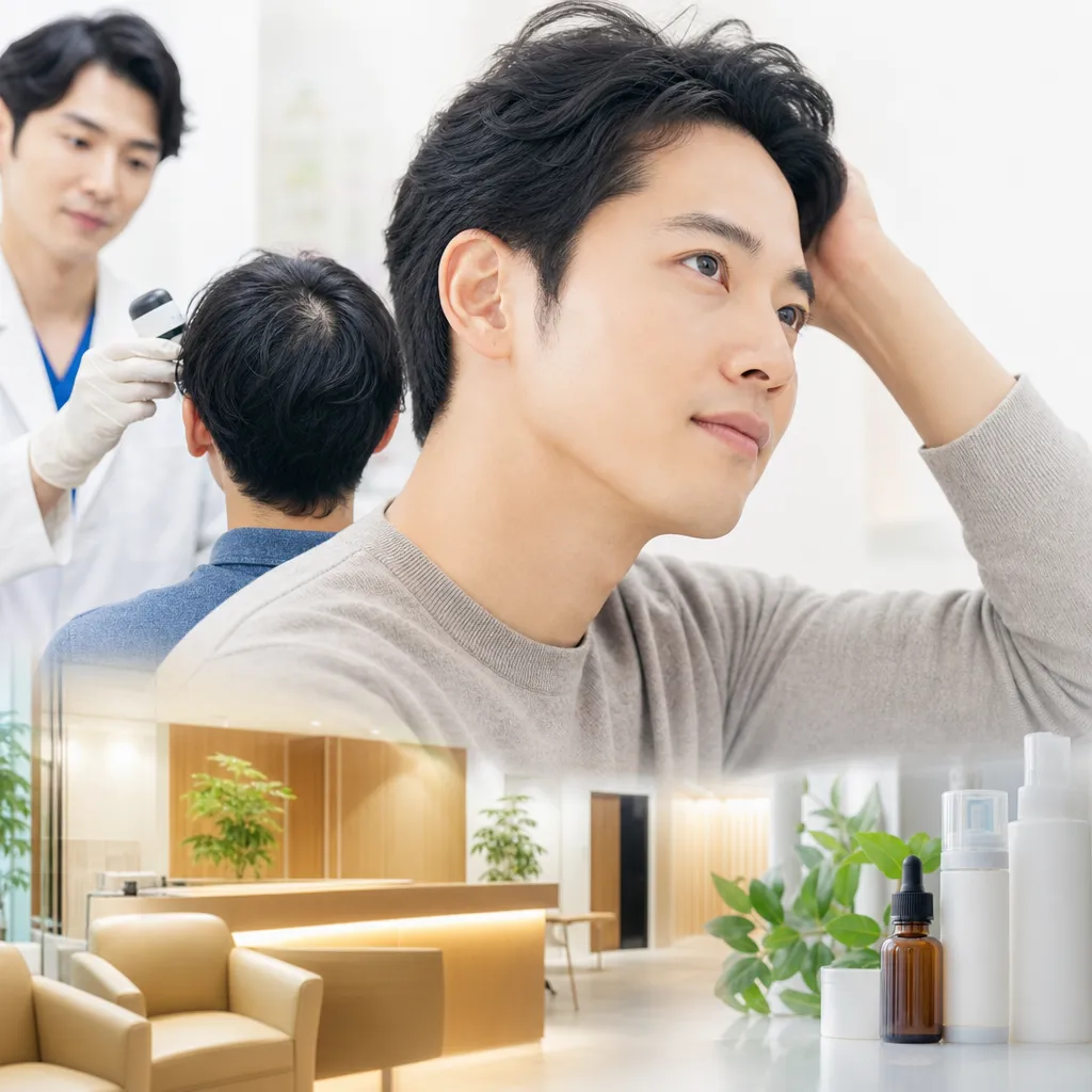 AGAオンラインクリニックのスマート診察イメージ、薄毛治療の早期相談を促す清潔感ある診療環境