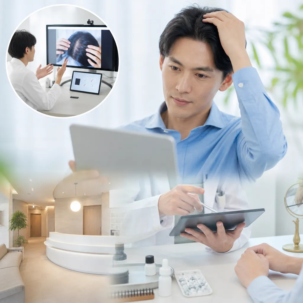 スマートフォンでAGAオンライン診療を受ける男性のイメージ