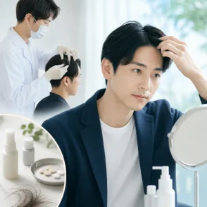 スマートフォンでAGAオンライン診療を受ける20代男性のイメージ