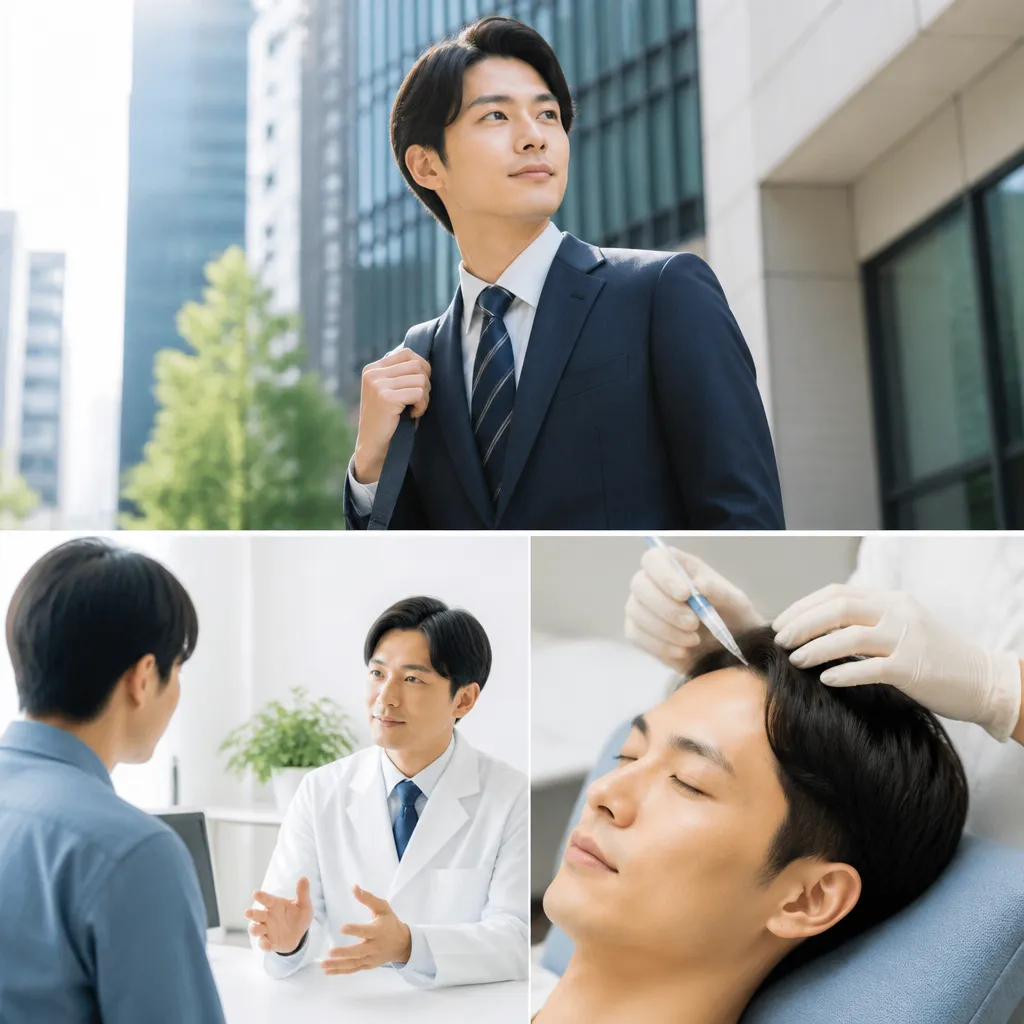 仕事帰りにAGAクリニックへ向かうスーツ姿の男性のイメージ