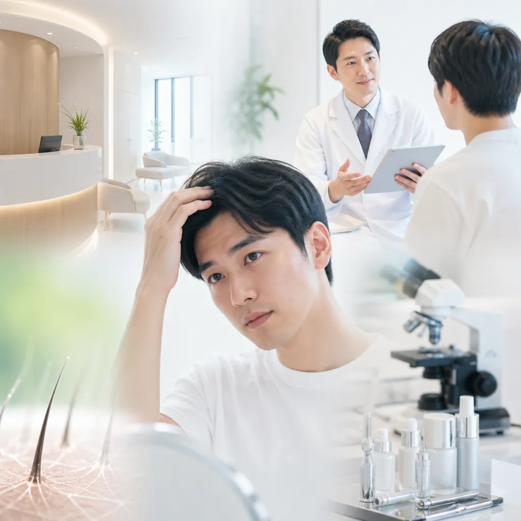 AGA治療クリニックの清潔感ある診察室で医師と患者が相談している様子