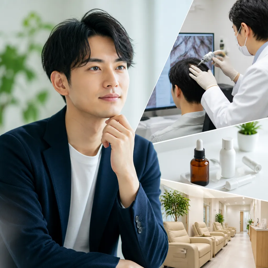 スマートフォンでAGAオンライン診療を受ける20代男性のイメージ