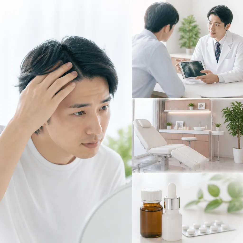 AGA治療クリニックの診察室で医師と患者が初回費用について相談している安心感のある場面