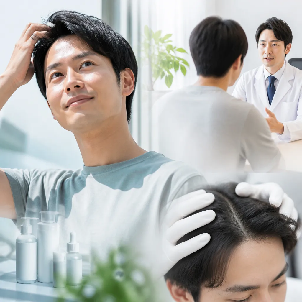 AGAクリニックの清潔感ある診察室で医師が患者に薄毛治療を説明している様子