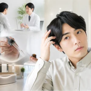スマートフォンでAGAオンライン診療を受ける20代男性のイメージ