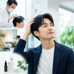 スマートフォンでAGAオンライン診療を予約する男性のイメージ