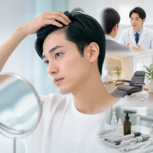 スマートフォンでAGAオンライン診療を受ける20代男性のイメージ