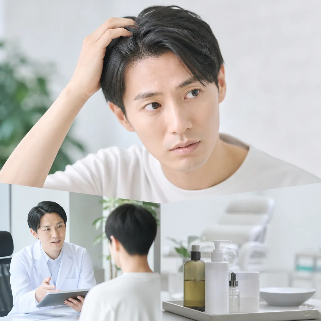 AGAオンライン診療の初回カウンセリングを受ける男性と医師のイメージ