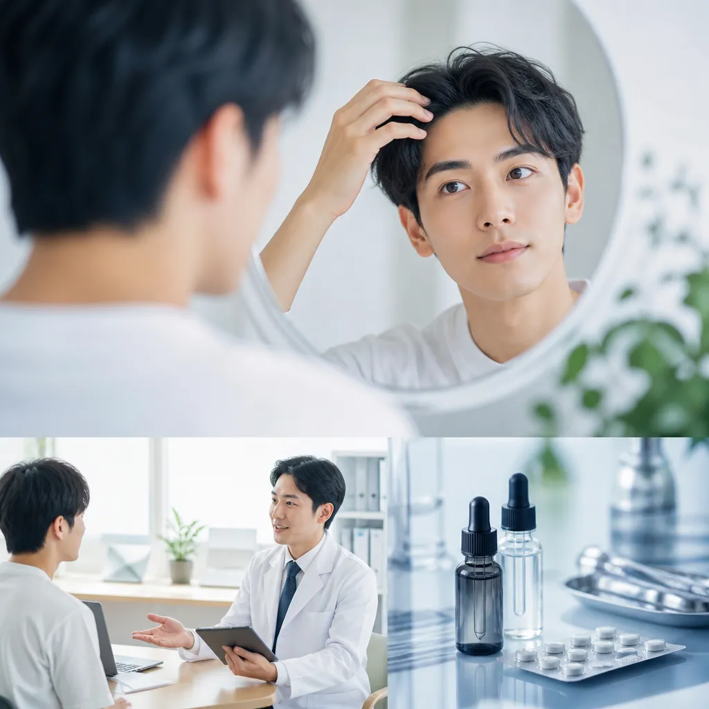20代男性がAGAクリニックで医師に相談する清潔感のある診察室の様子