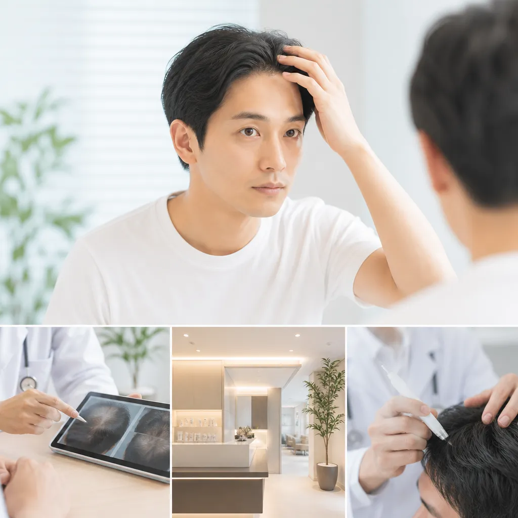 AGAクリニックの清潔感ある診察室で医師に相談する男性のイメージ