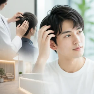 20代男性がスマートフォンでAGAオンラインクリニックを検索している様子