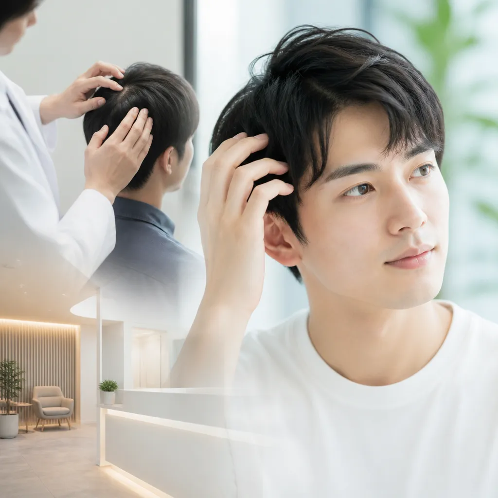 20代男性がスマートフォンでAGAオンラインクリニックを検索している様子